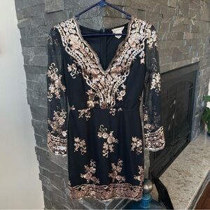 Altar'd State Black and Gold Sequin Mini Dress